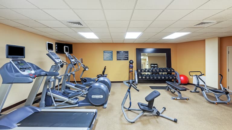 Fitness center with cardio machines and free weights