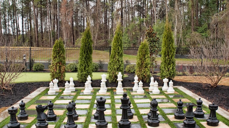 Close Up of Life-Size Chess Board in Courtyard
