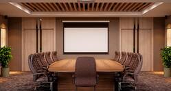 Meeting Room with Large Table, Office Chairs and Projector Screen