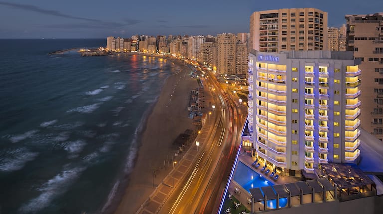 Hotel Exterior and Beach in the Evening