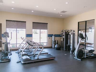 Fitness Room With Windows, Treadmills, Cross Trainers, and Exercise Ball 