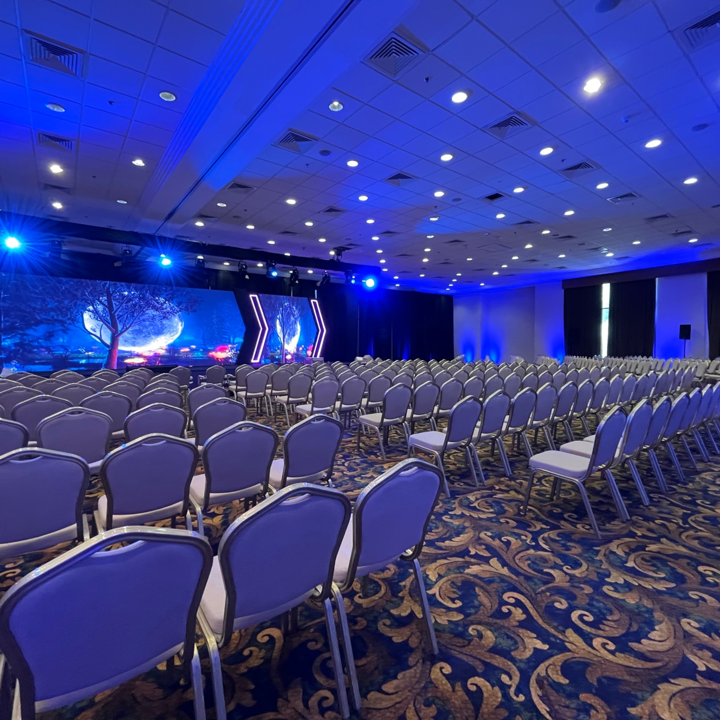 Dead Sea Hall with rows of chairs setup for an event