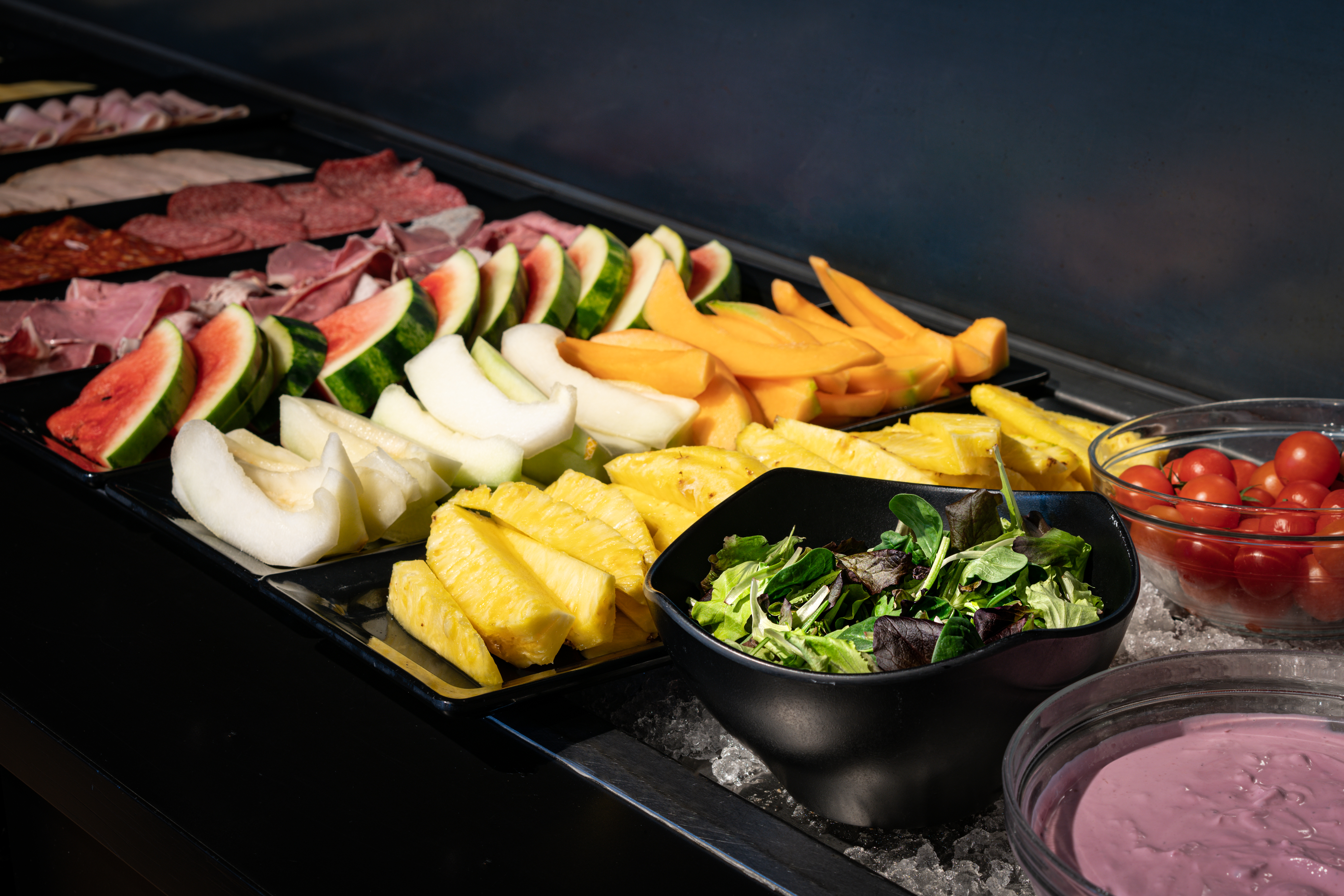 Breakfast Bar with Fresh Fruits, Cold Cuts and Vegetables