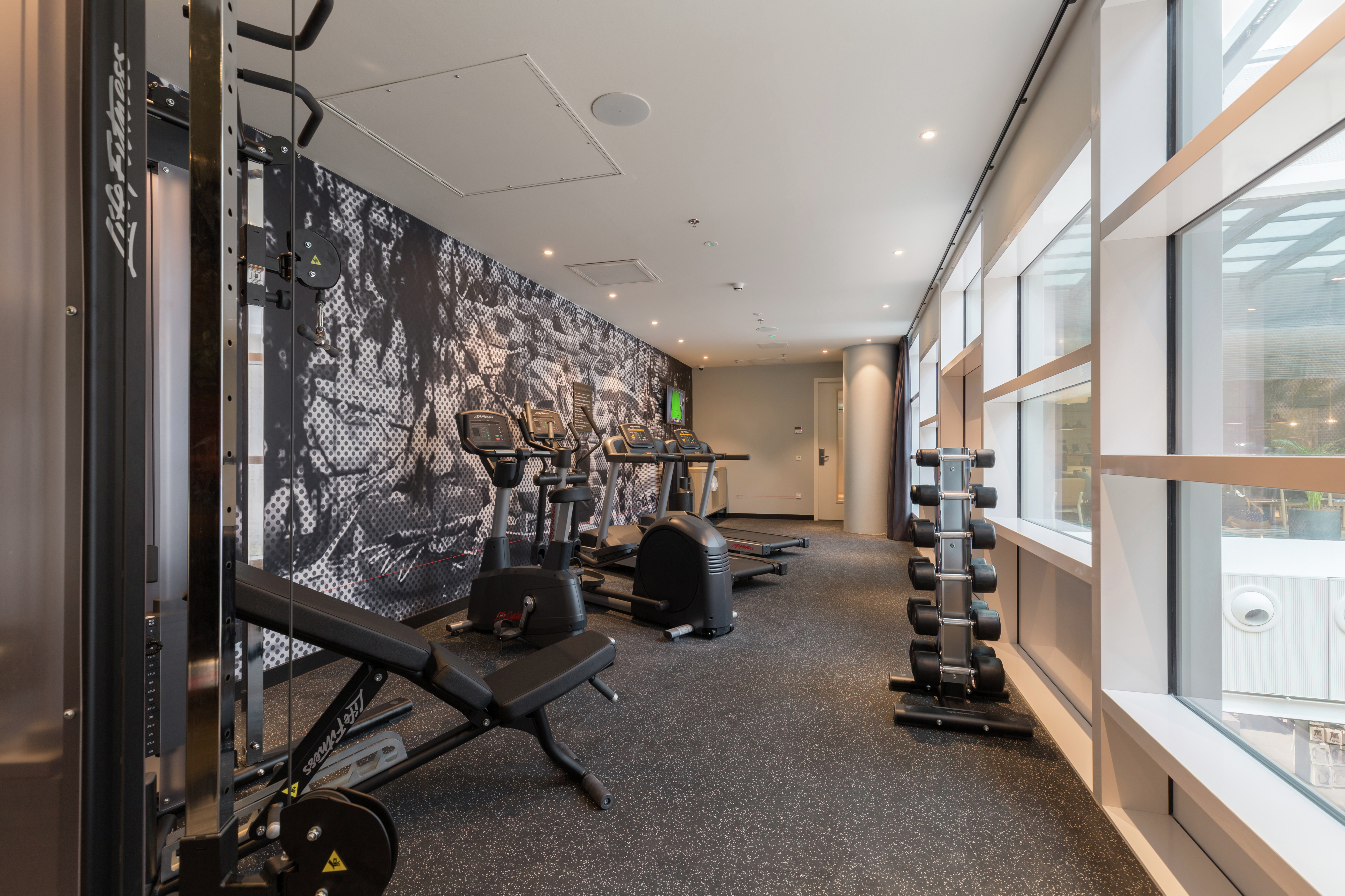 Fitness Center with Weight Machine, Cycle Machine, Cross-Trainer and Dumbbell Rack