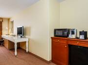 Accessible Guest Room Amenities including microwave, coffee maker, TV, and work desk.
