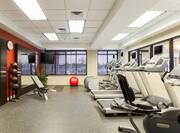 Fitness center with treadmills and other equipment.