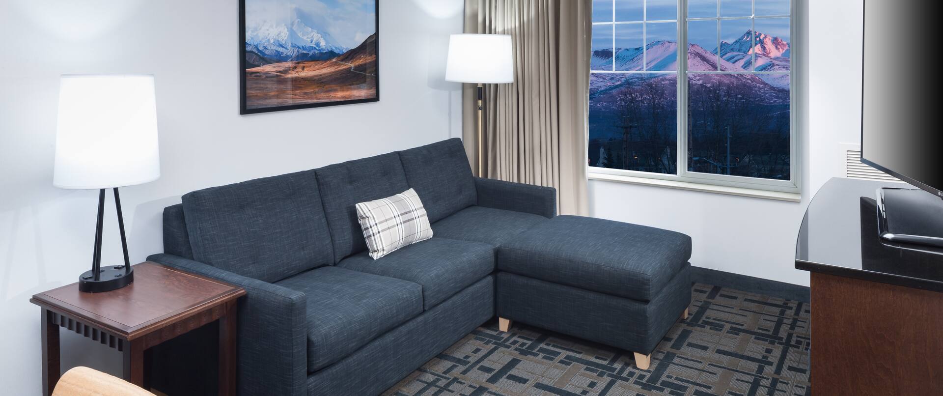 Sofa bed and mountain view