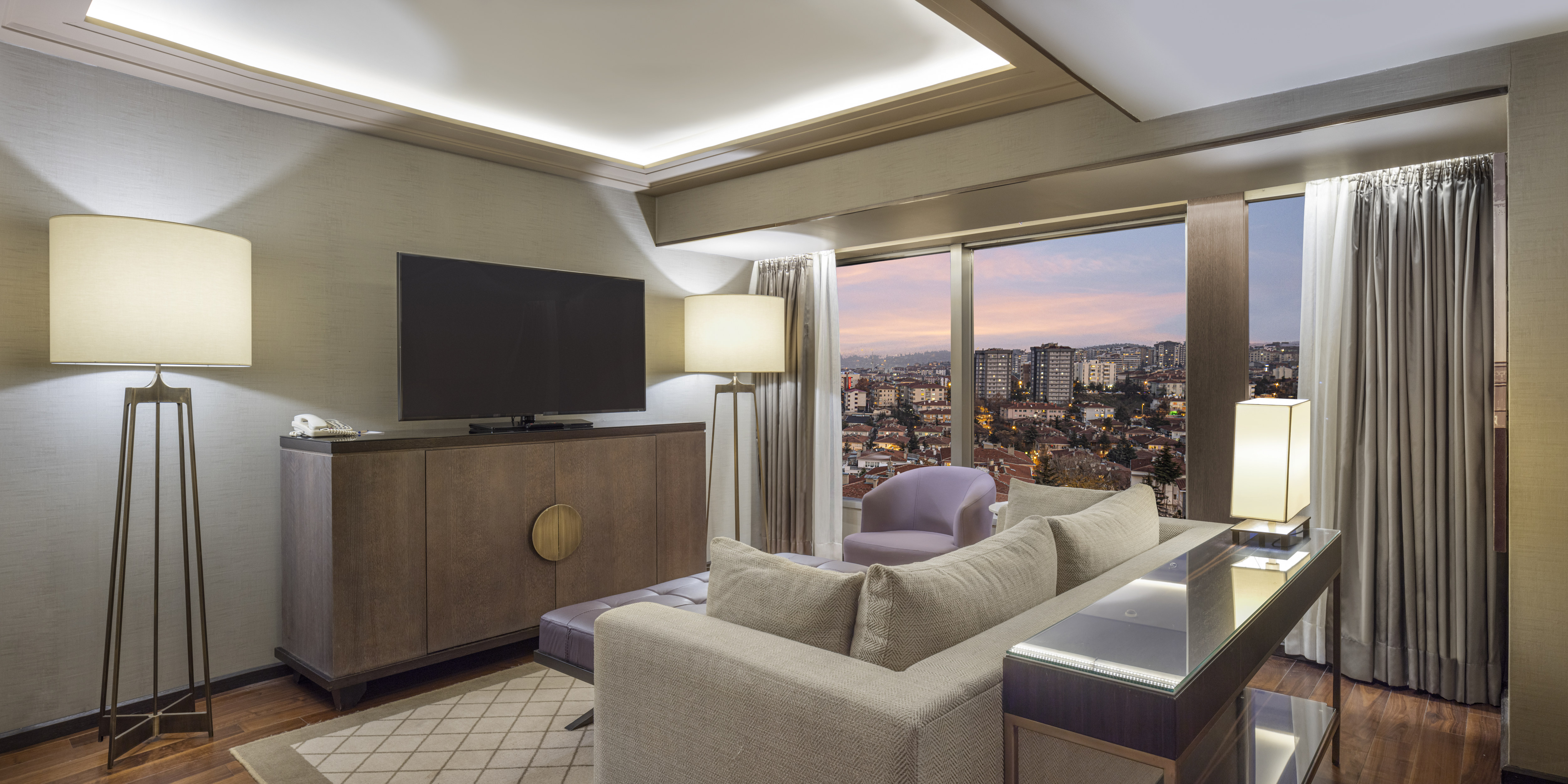 Suite Living Area with HDTV and City View