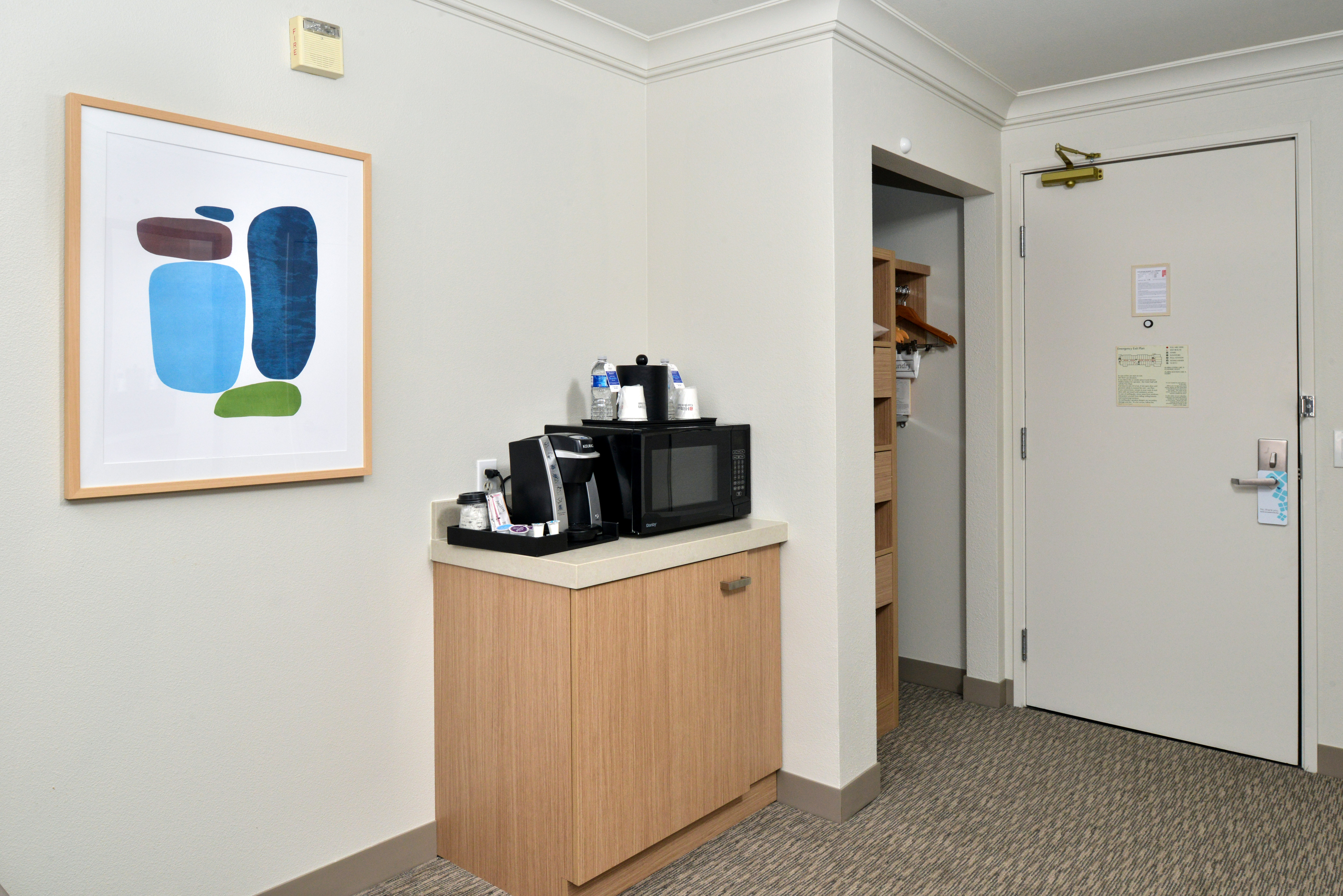 guest room coffee maker, microwave, closet