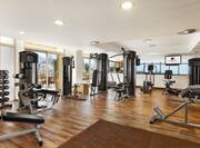 Fitness Center With Weight Bench, Free Weights, Weight Machines, TV, Windows and Cardio Equipment