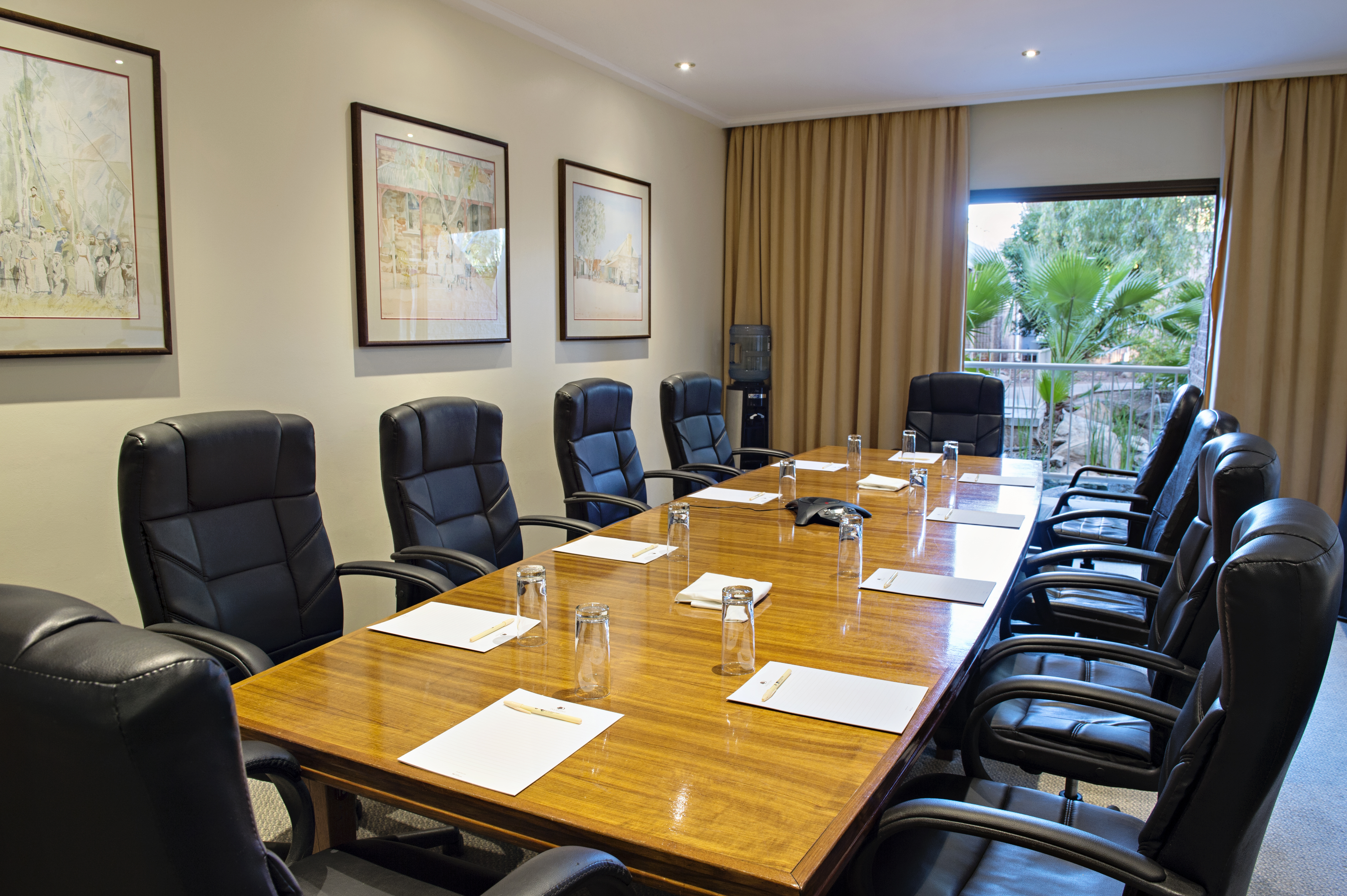 Seating for 10 Around Boardroom Table, Wall Art and Large Window With View