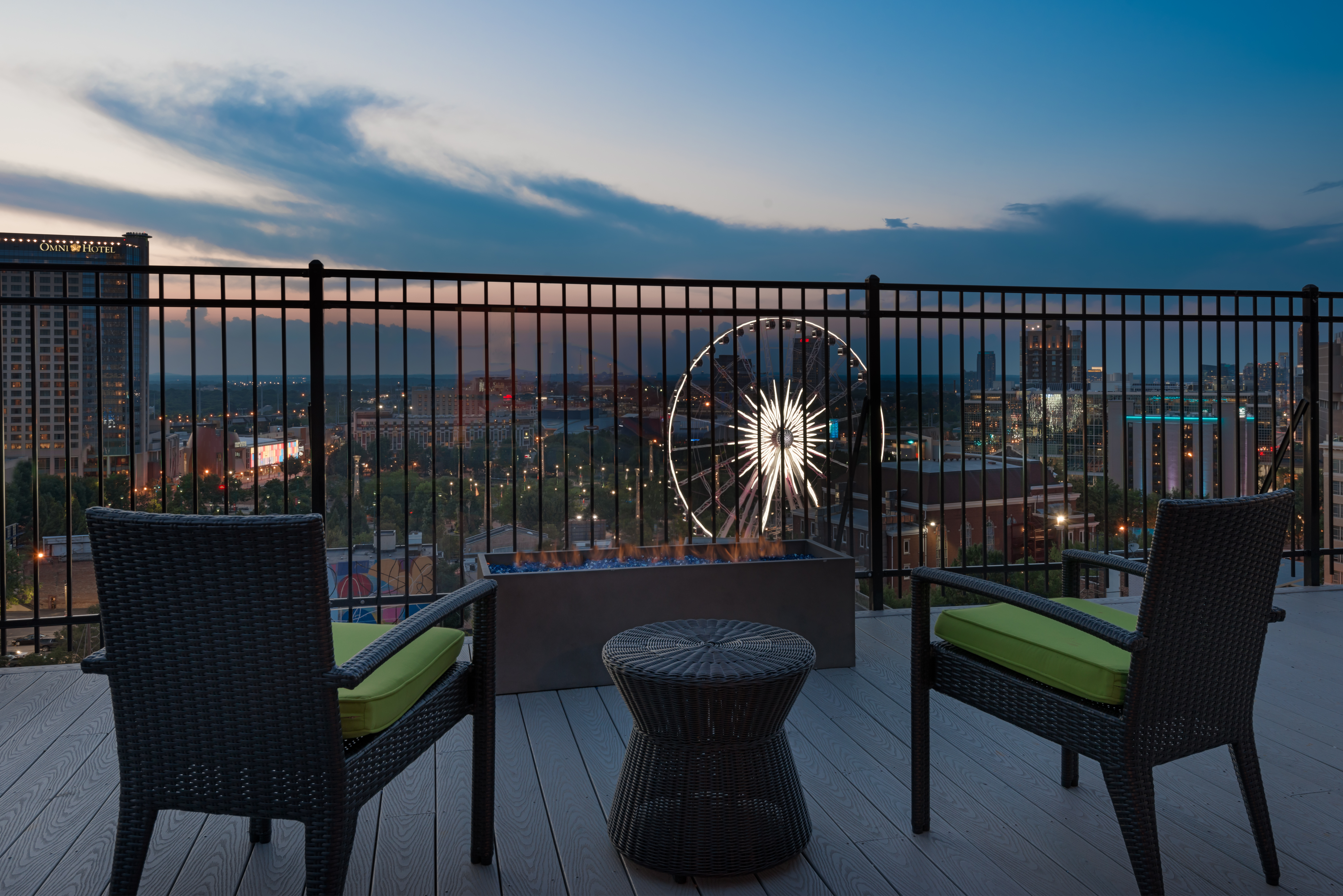  Home2 Suites by Hilton Atlanta Downtown, GA - Fire Pit on Roof Deck at Night