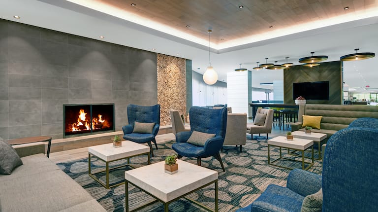 lobby seating by fireplace