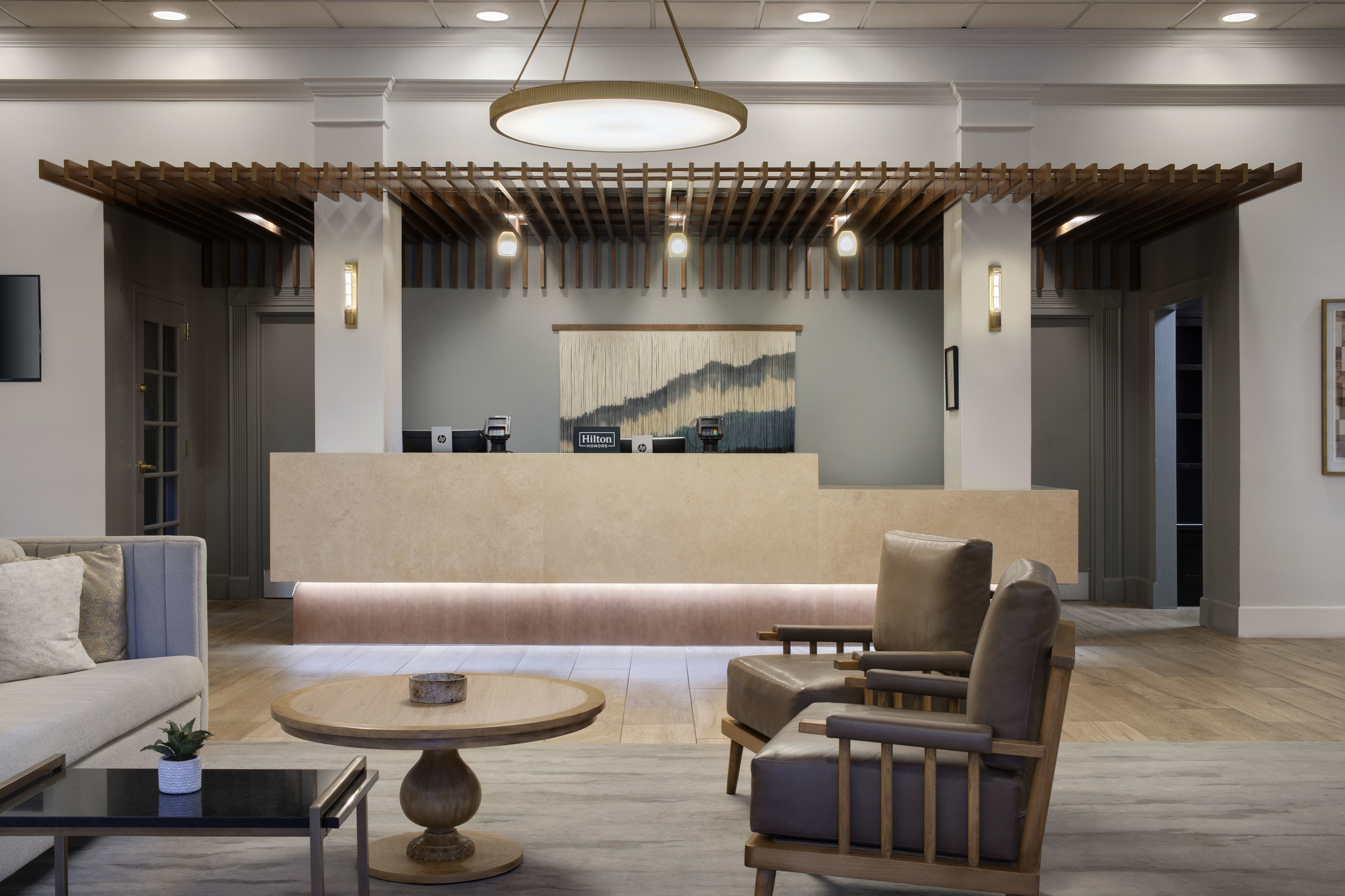 Reception Desk and Seating Area in Lobby