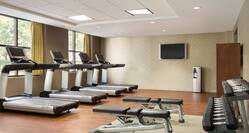 Fitness Center view with treadmills, free weights area, and HDTV