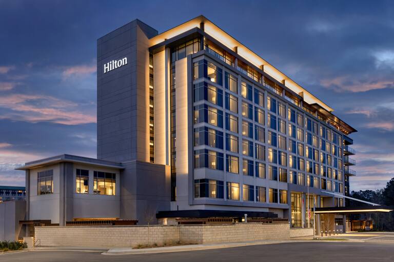 Hilton Hotel Exterior in the Evening