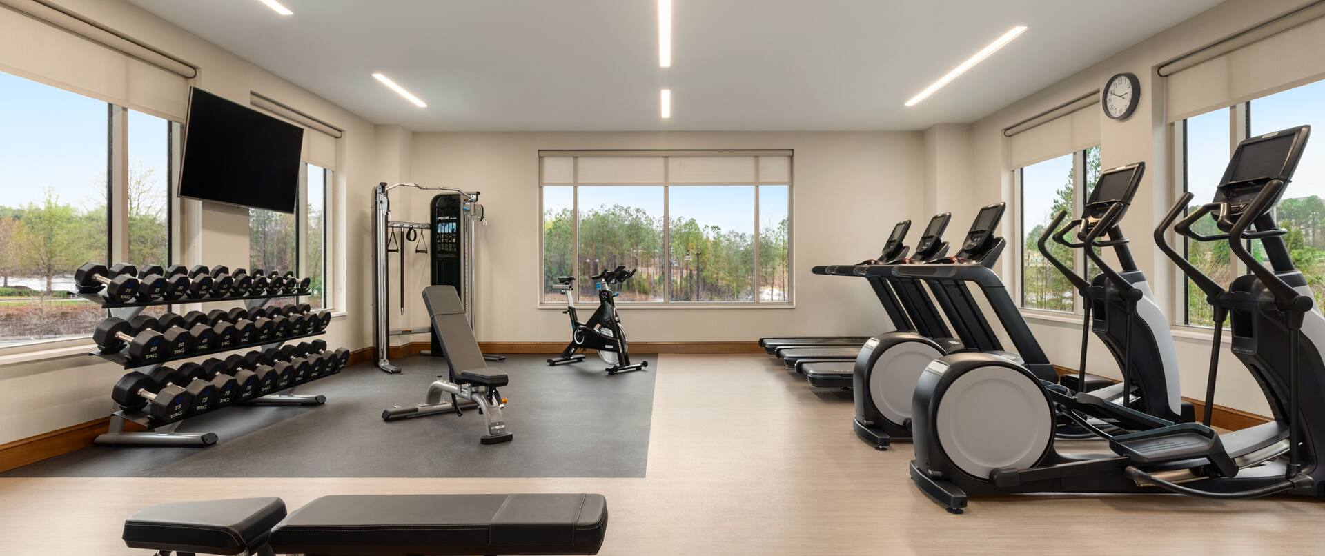 Fitness Center with Weights Treadmills and HDTV