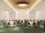 Event space with banquet tables setup