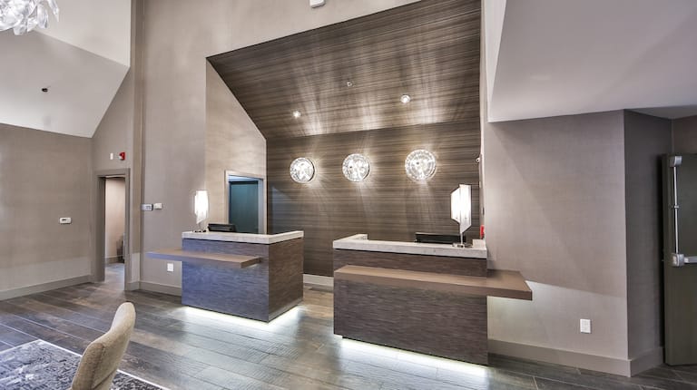 Diagonal View of Brightly Lit Front Desk