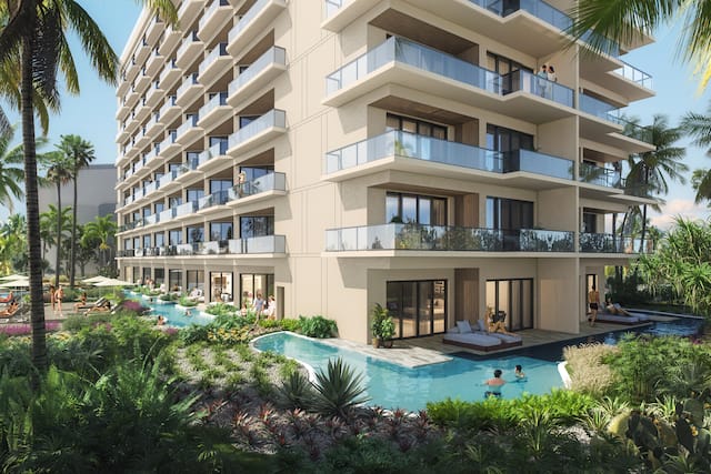 Render of the new Westerly Tower with swim-up pools and balconies