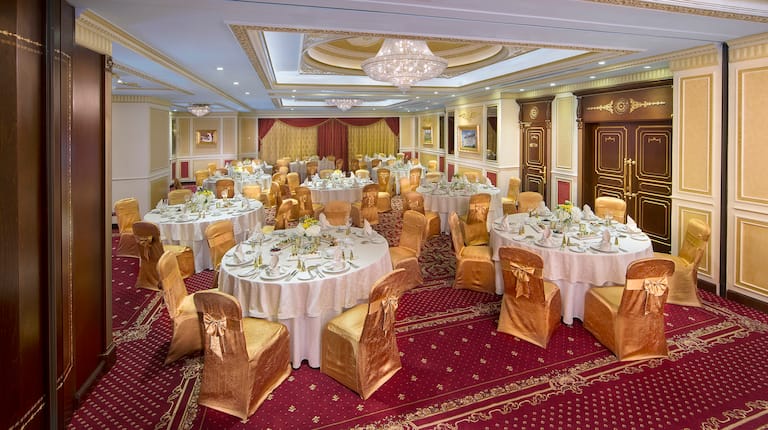 Al Ain Ballroom Set up with Round Tables for a Banquet