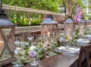 Table setup on terrace for wedding reception