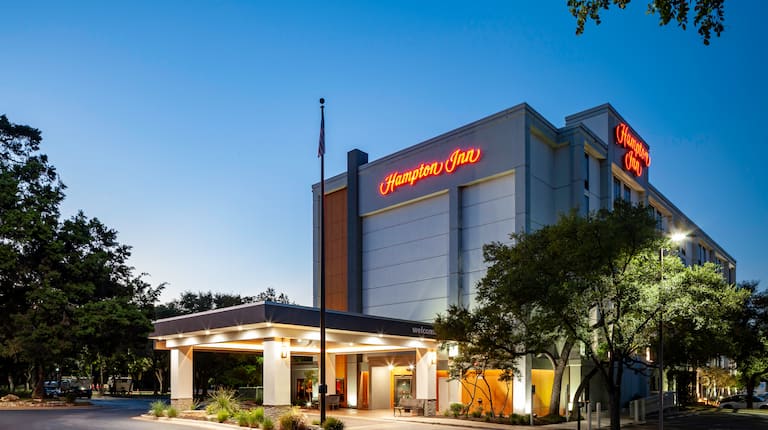 hotel exterior at night