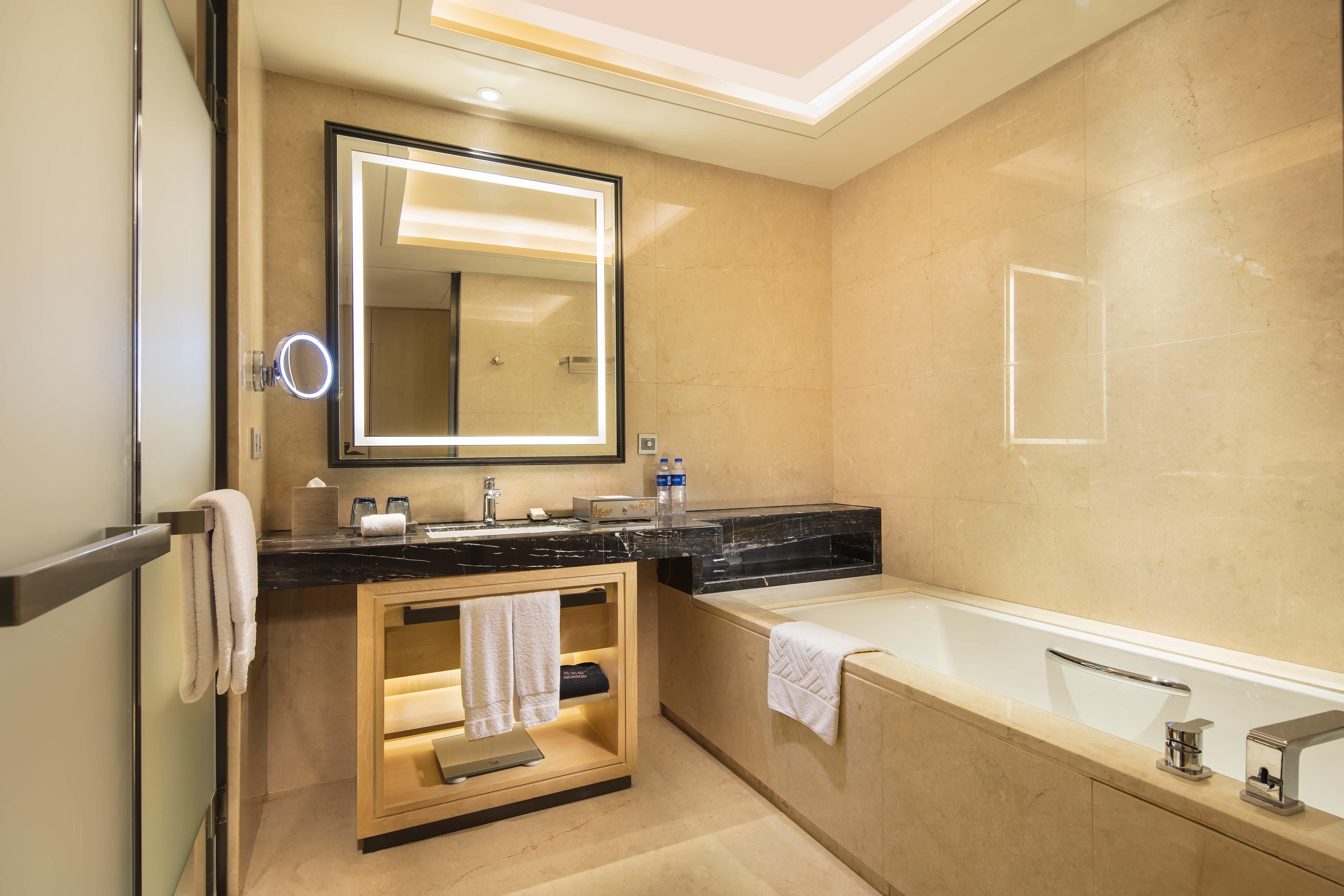 Executive Guest Bathroom with Bathtub and Walk-In Shower