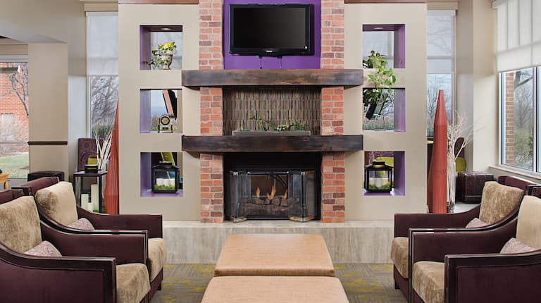Lobby seating area with Fireplace