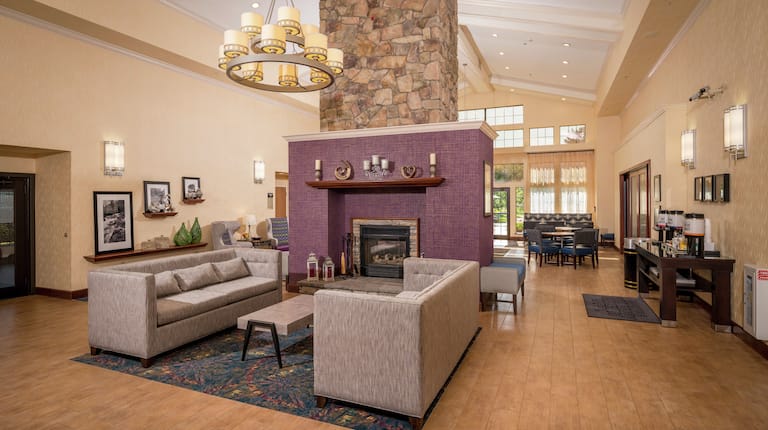 Hotel Lobby Front Entrance with Fireplace