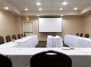Kilmer Room With U-Shaped Table, Chairs, and Presentation Screen