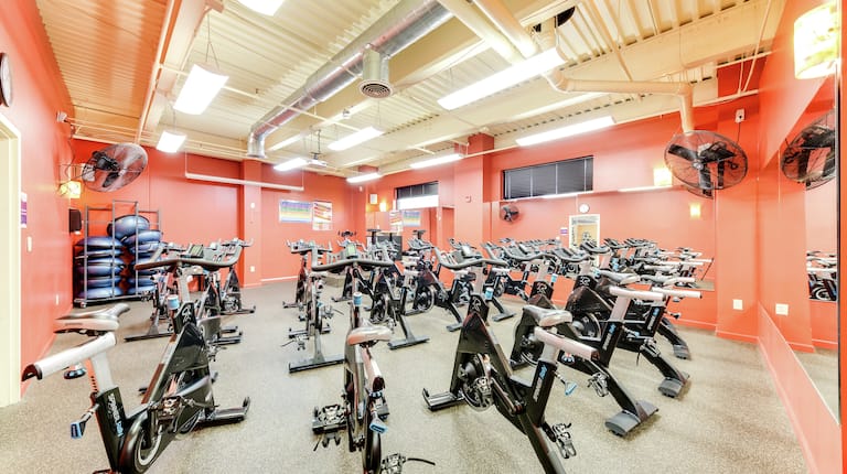 Bike Machines Set Up for Class in Fitness Center