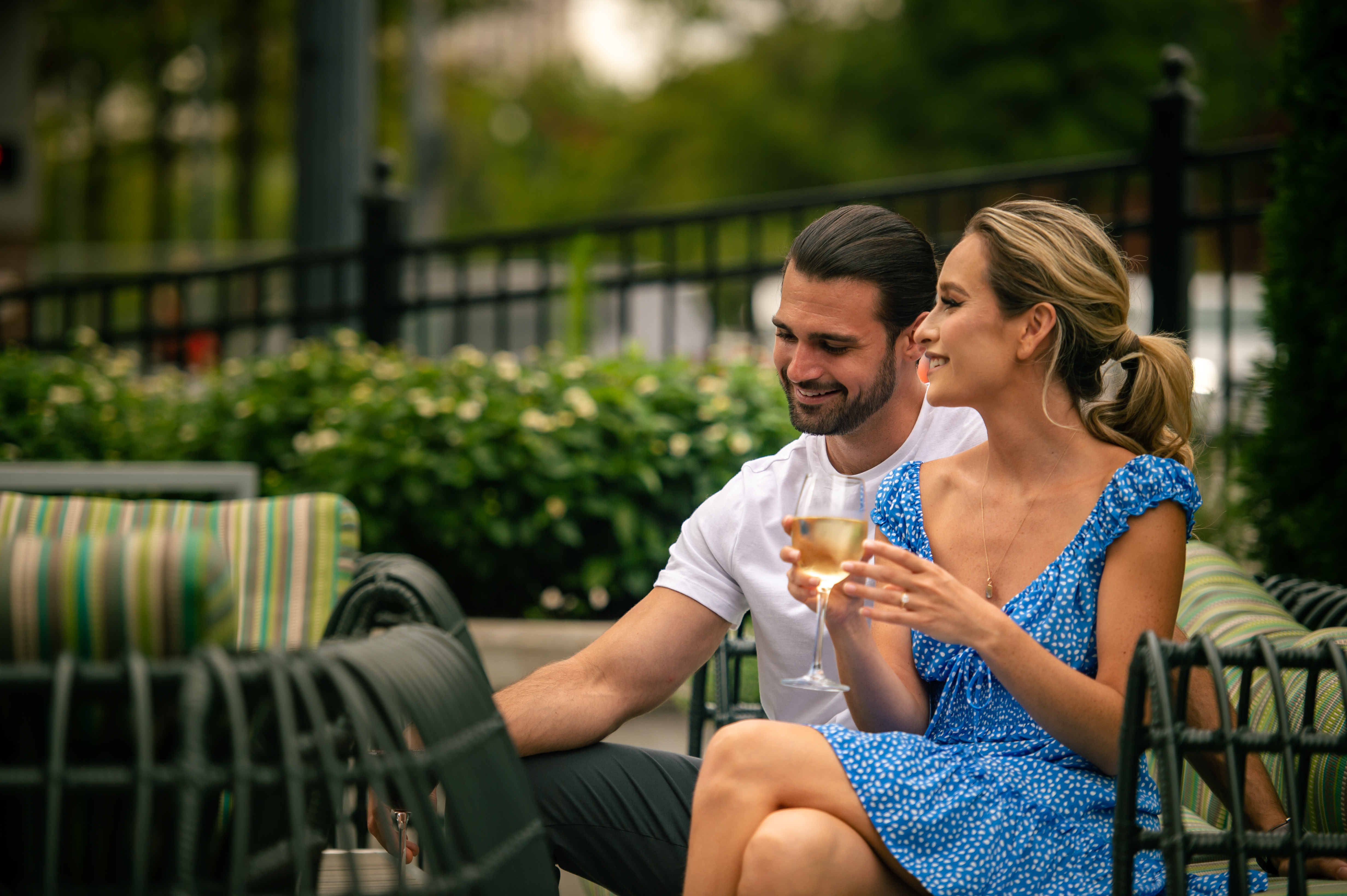 Couple Enjoying some Wine on Patio