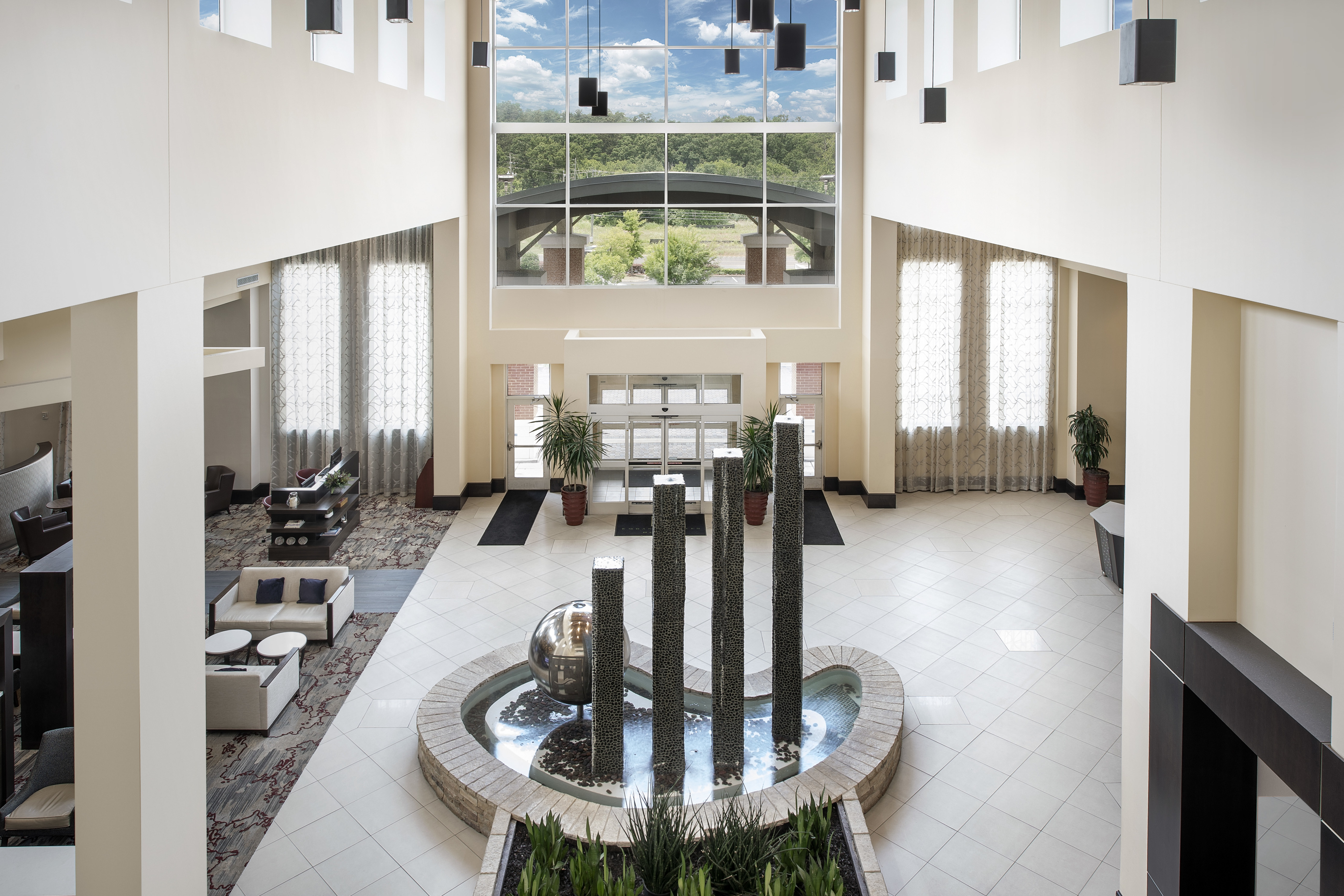 View of Lobby Area with Modern Water Fountain
