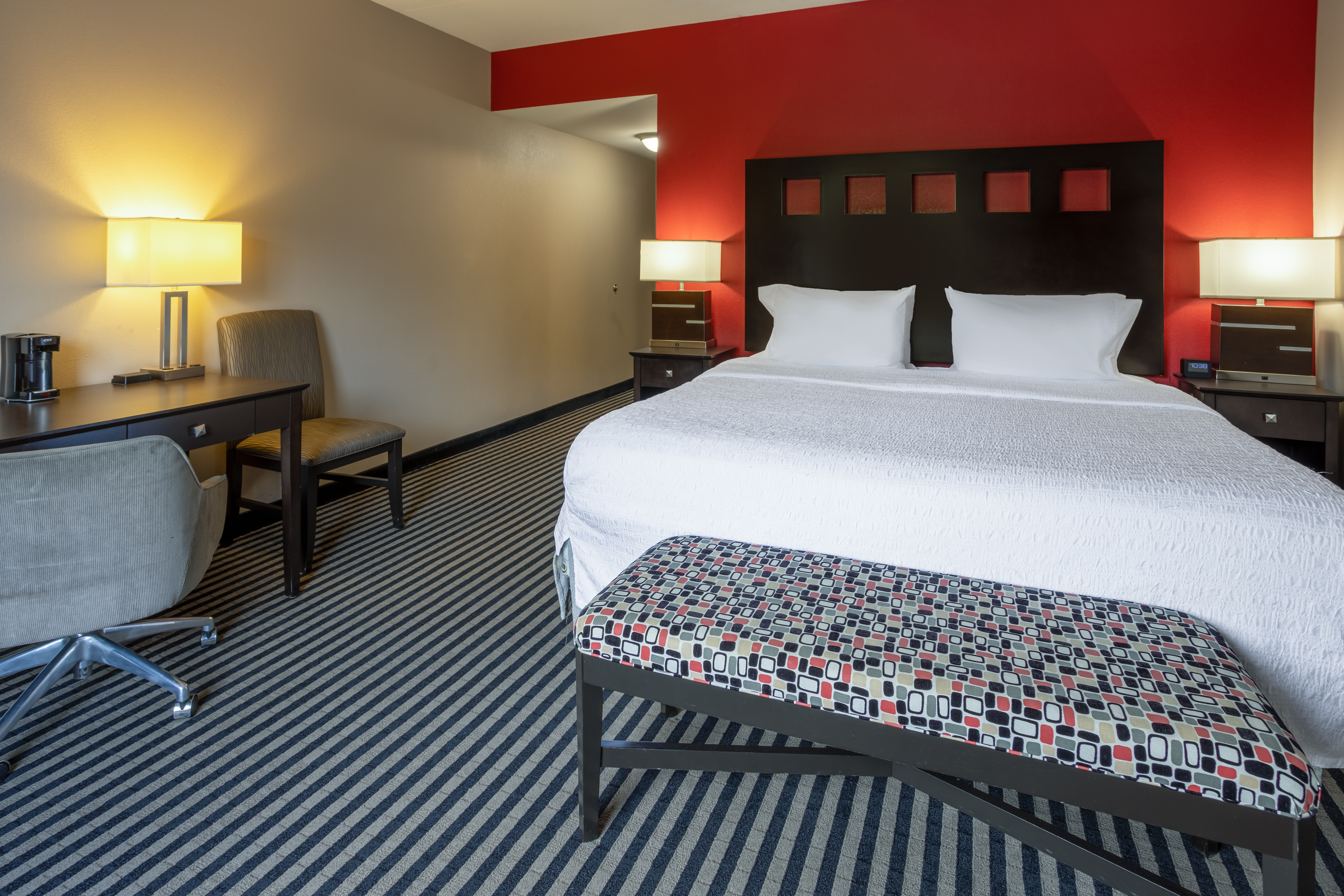 Our modern rooms have soft, cozy bedding