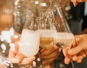 Celebration champagne toast with three glasses