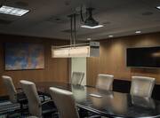 Seating for 6 Around Large Table in Private Boardroom With Wall Art and Media Screen