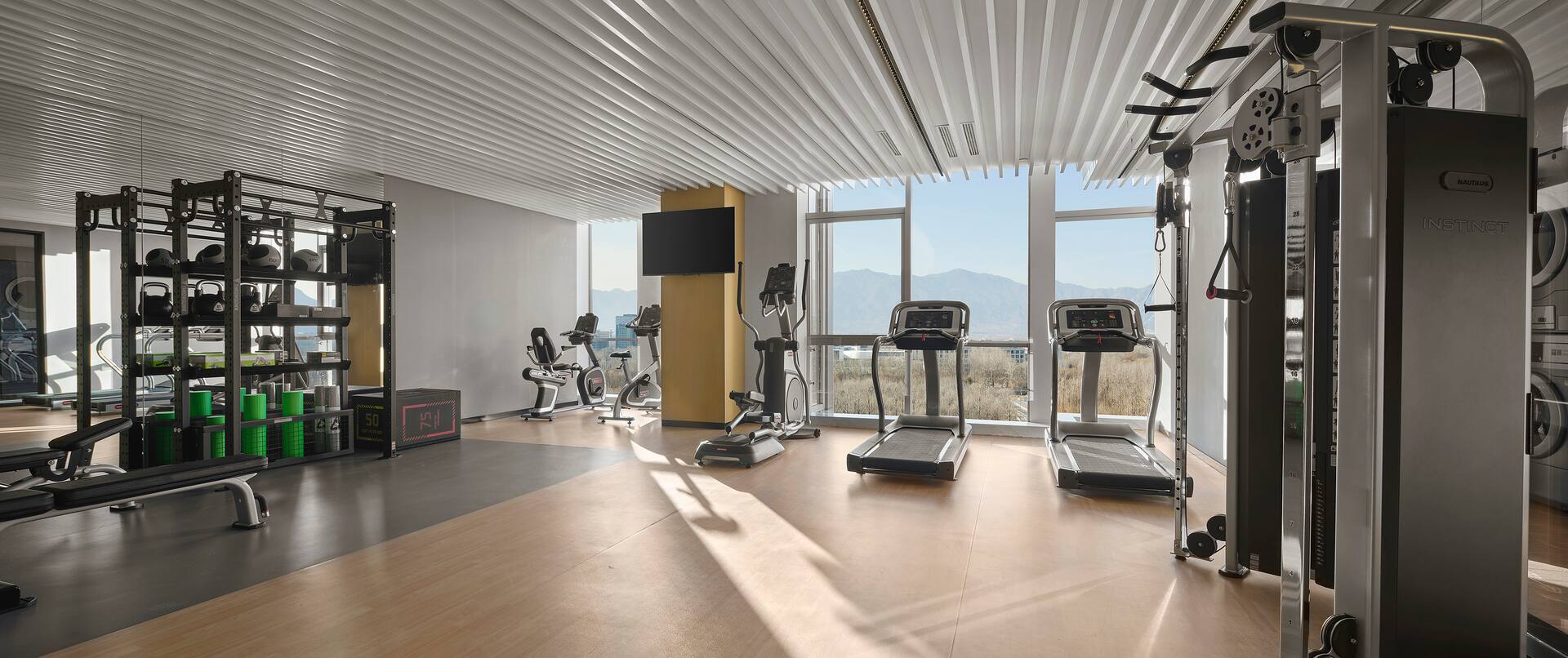 Gym with treadmills and weights machines