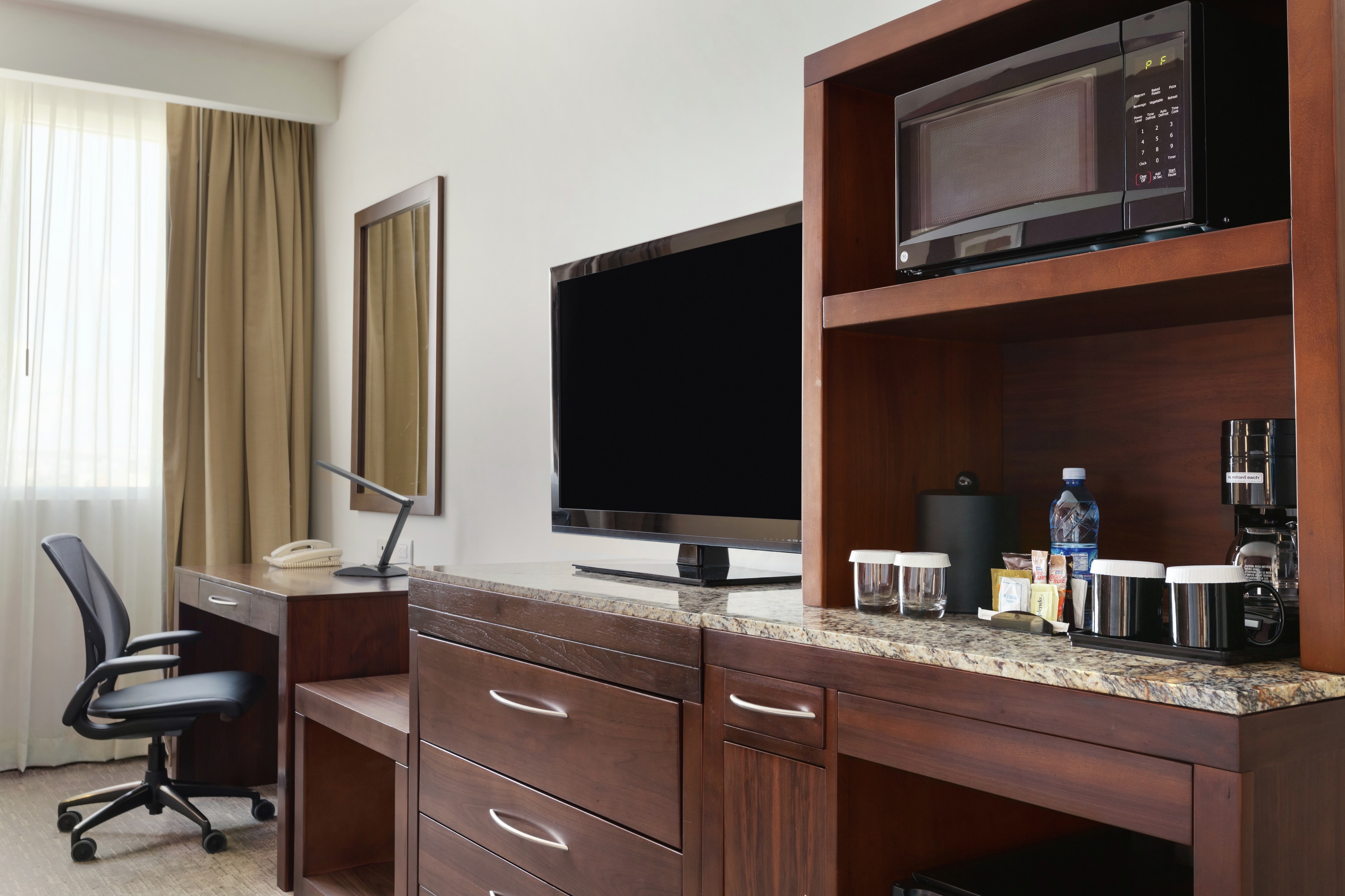 Guest Room Work Desk, Television and Amenities