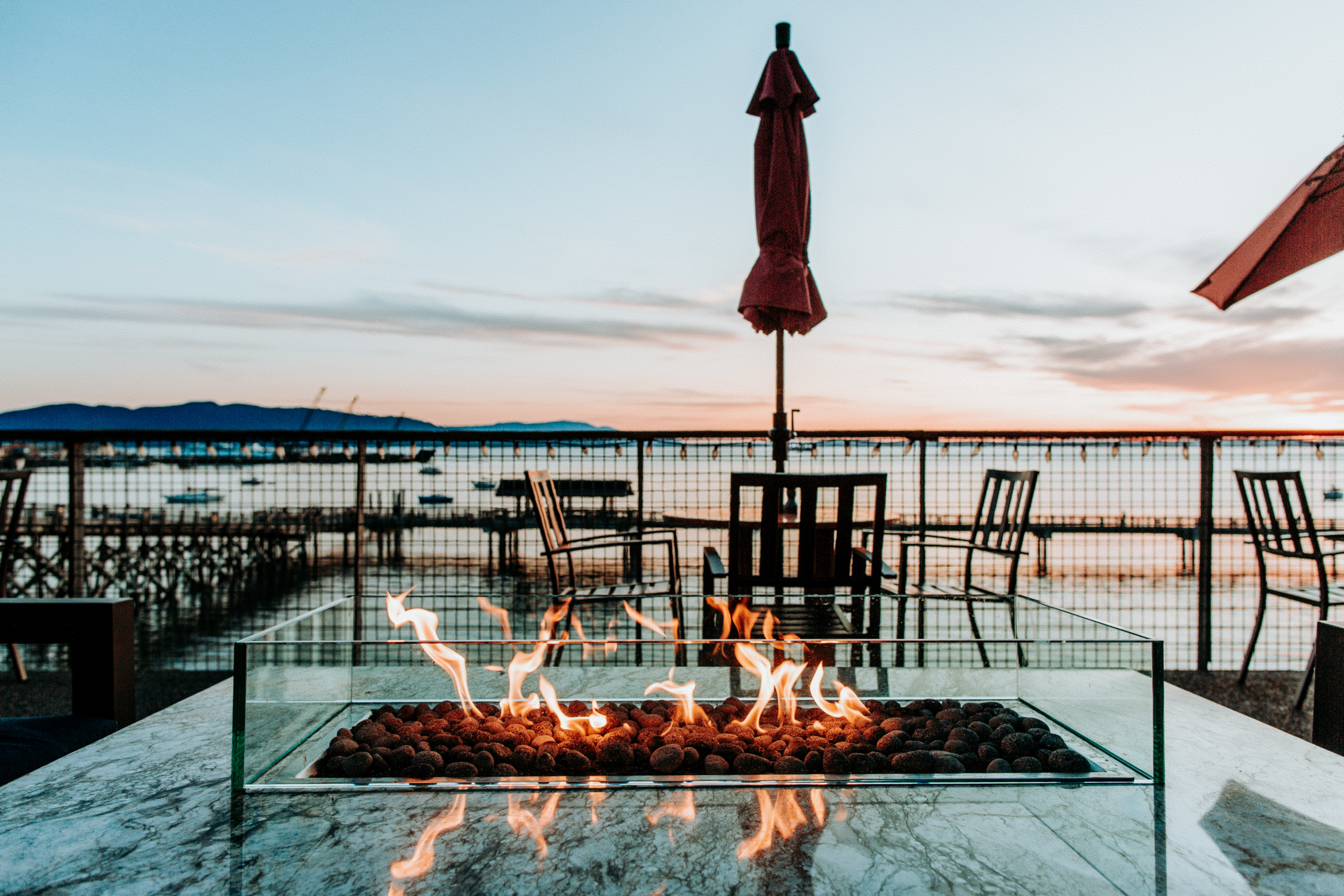 Outdoor Firepit on Terrace with view