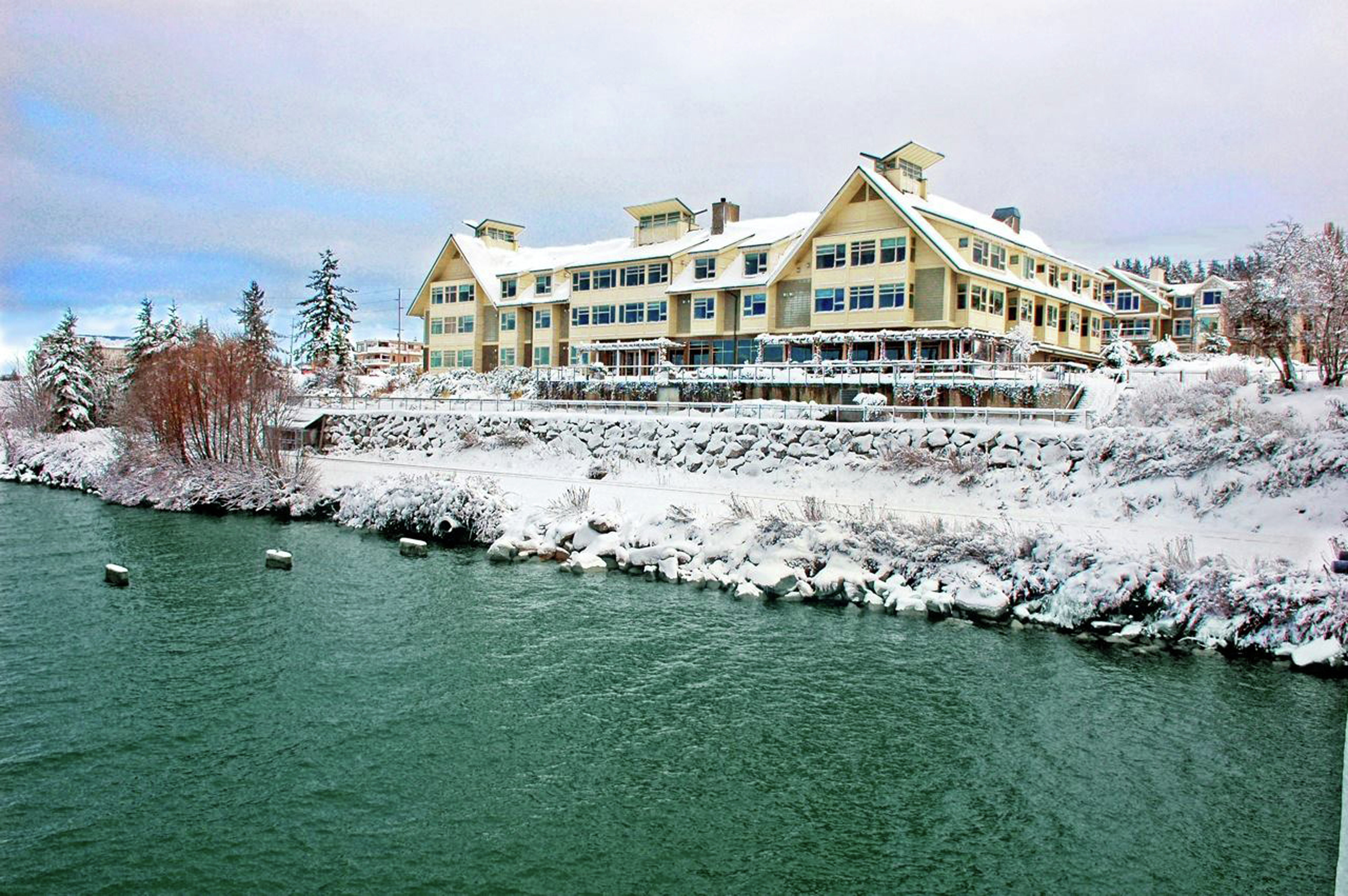 View of Hotel Exterior and Bellingham Bay During Winter