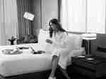 Deepika Padukone relaxes in Hilton hotel room wearing robe 