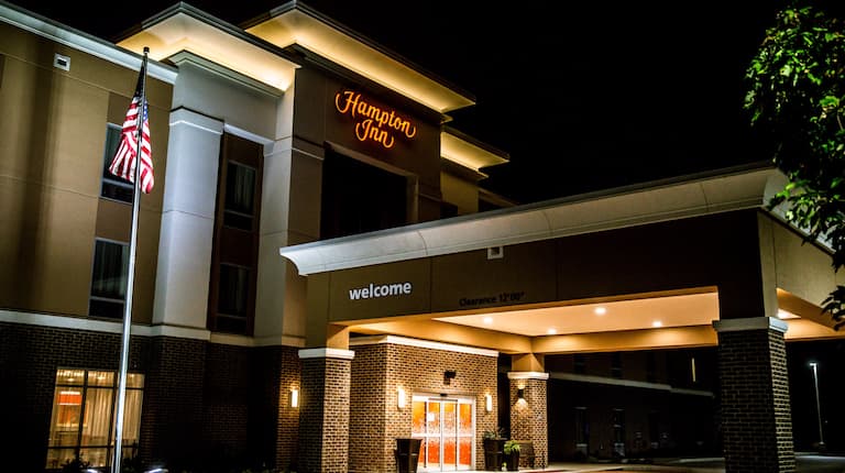 Hotel Building Exterior Front Entrance at Night
