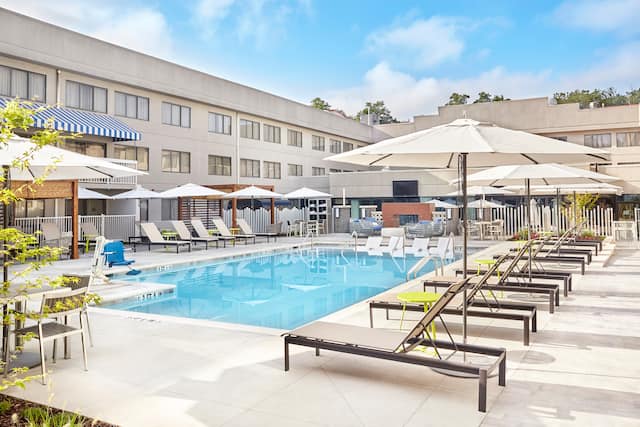 Outdoor pool with loungers