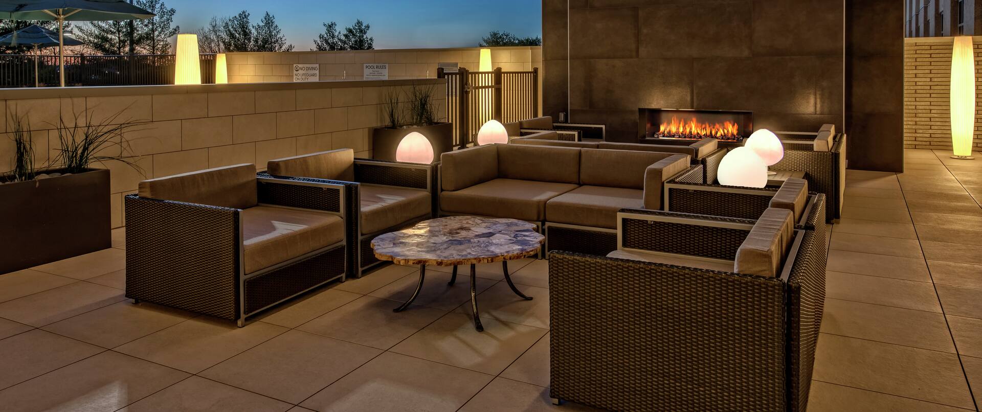 Pool Terrace Seating and Fireplace