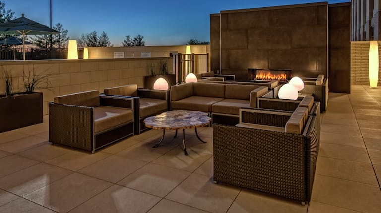 Pool Terrace Seating and Fireplace