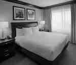 a king bed in a hotel bedroom