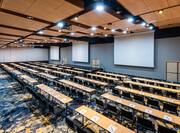 Large Meeting Room Setup Classroom Style with Three Projection Screens