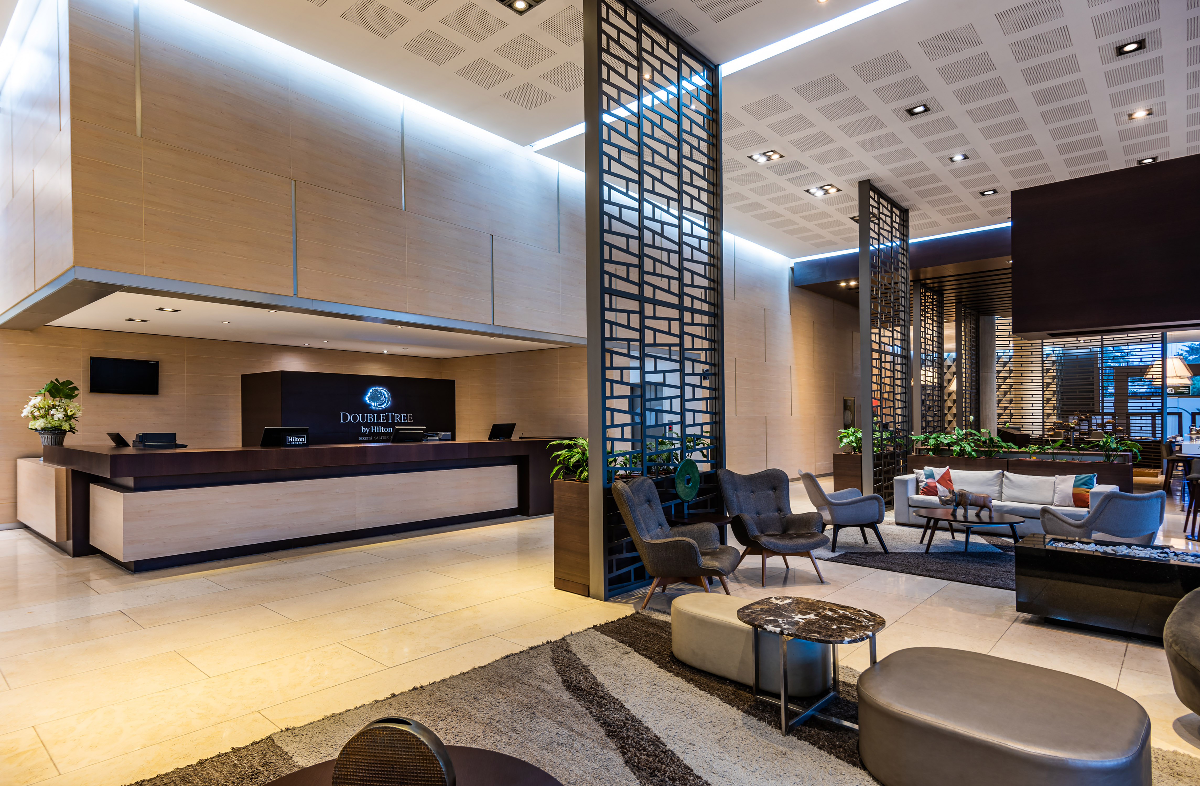 DoubleTree Hotel Reception Desk and Lobby Seating Area with HDTV