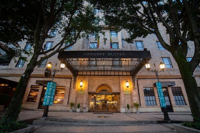 The front entrance of the hotel from across the street.